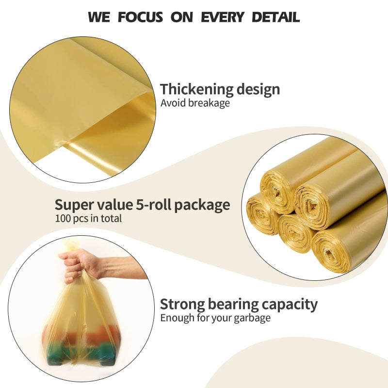 Keweilian 4 Gallon/60pcs Small Garbage Bags,Strong Trash Bags,Small Trash Bags for Office Home Bedroom,Trash can Liner,Golden - Image 5